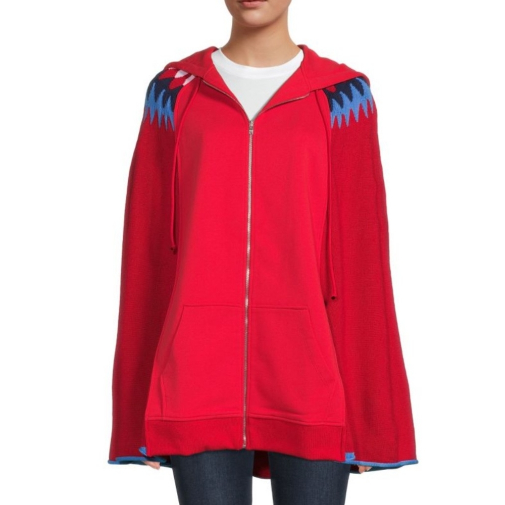 New Sonia Rykiel Embroidered Cotton & Wool Hoodie Oversized Fit Cape